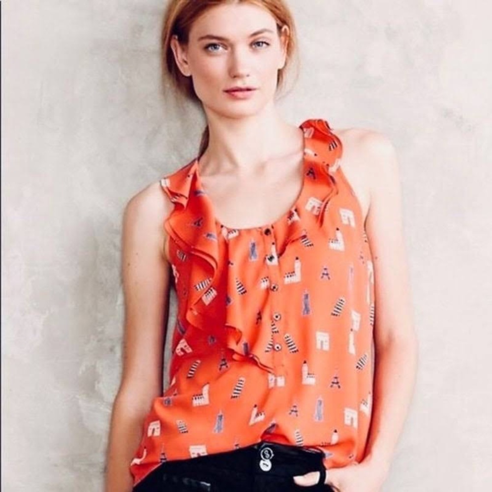 Maeve Anthropologie Aurelie Landmarks sleeveless Blouse